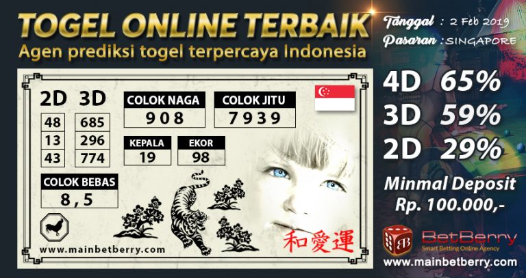 Prediksi Togel Singapore Hari Ini 2 Februari 2019 Berrywin