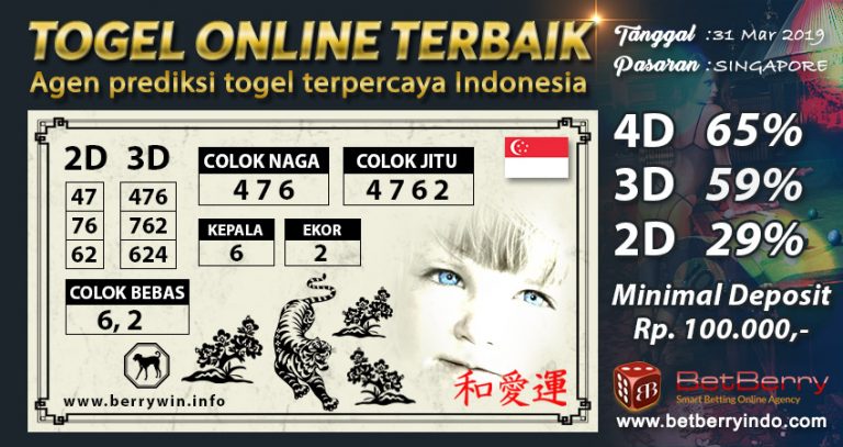 Prediksi Togel Singapore Hari Ini 31 Maret 2019 Berrywin